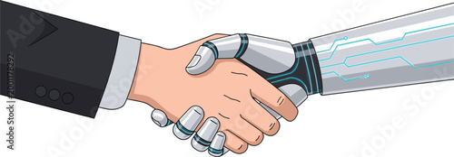 Human and robot handshake symbolizing artificial intelligence partnership trust collaboration and future business technology integration vector illustration concept