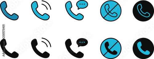 Phone call icons set with handset incoming outgoing and communication symbols minimal flat vector illustration
