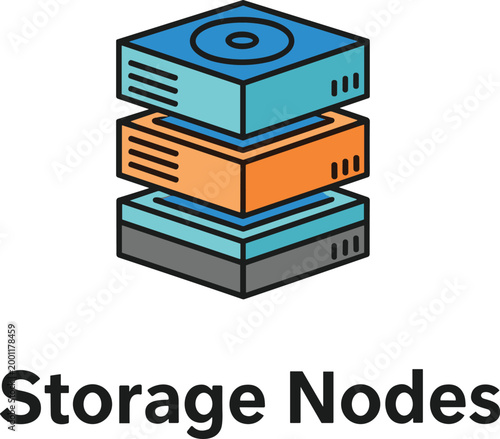 Storage nodes icon representing distributed data storage infrastructure server cluster architecture and database system resources minimal vector illustration symbol
