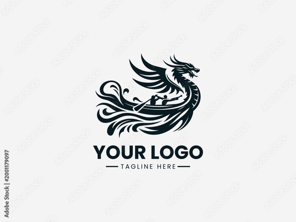 Obraz premium Winged Dragon Boat black vector logo design
