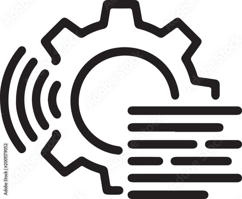 Gear icon with sound waves and lines representing audio settings control.