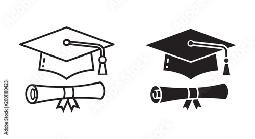 Tableau sur toile Graduation caps and diploma icons