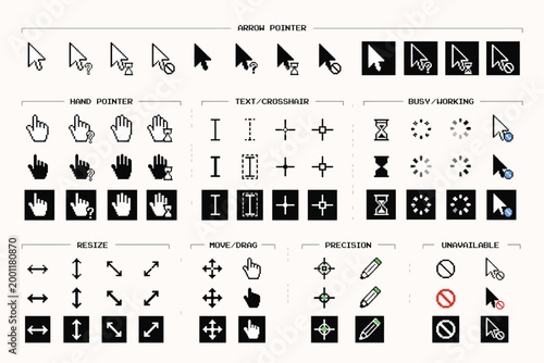 Retro Pixel Cursor Icon Set Collection