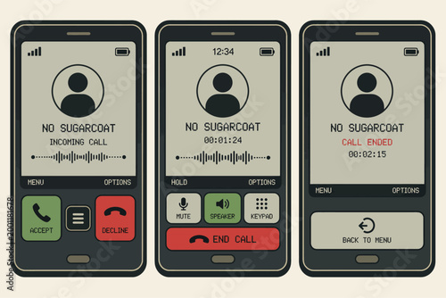 Retro 90s Phone Call UI Screen Set Collection