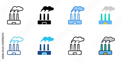 Air pollution icons set multiple style collection. Editable stroke 
