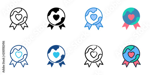 Climate action icons set multiple style collection. Editable stroke 
