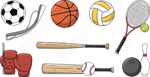 Flat icons of various sports equipment set Vector