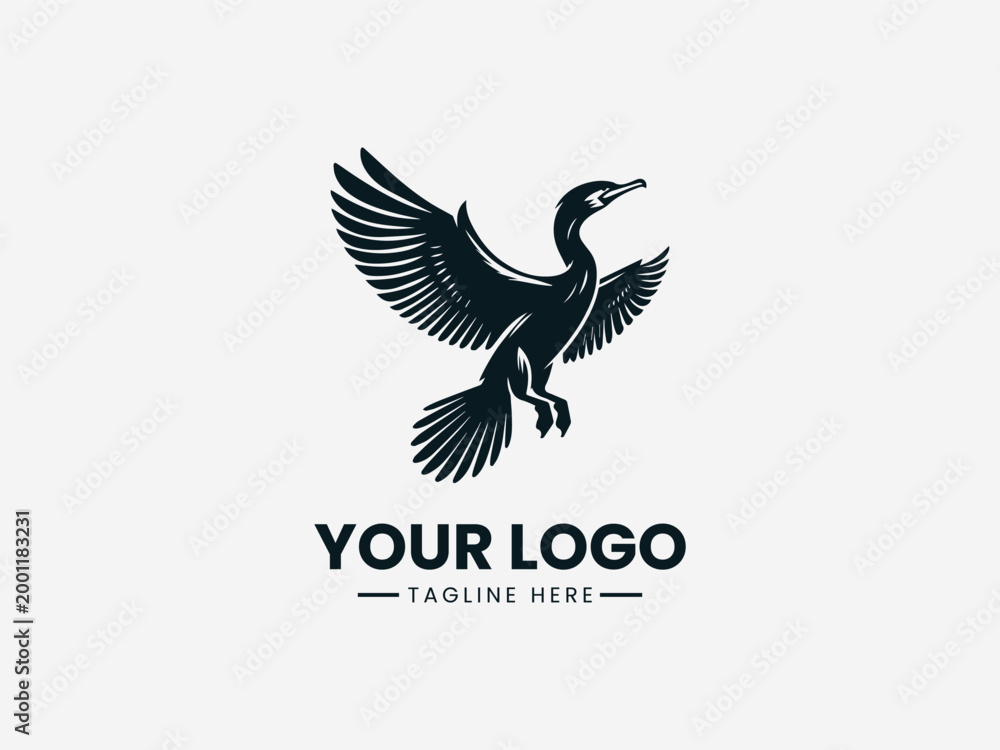 Fototapeta premium Cormorant black vector logo white background