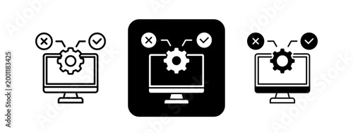 System Optimization  Solid color and black line drawing vector illustration set