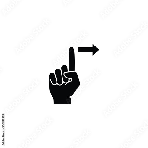 A hand pointing right with index finger and arrow in graphic illustration