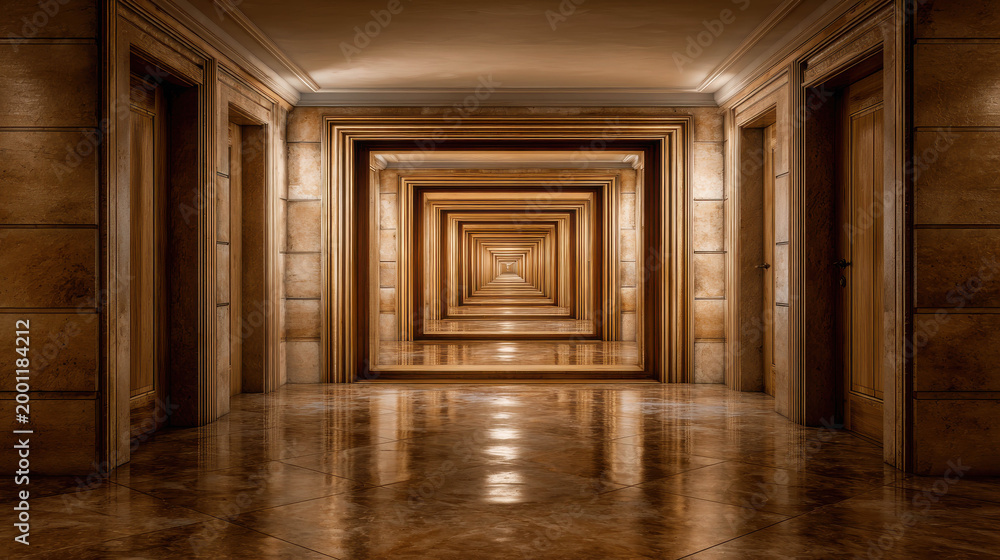Fototapeta premium An intriguing perspective of an endless corridor, offering a sense of depth and mystery