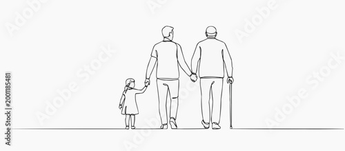 A touching illustration of three generations holding hands together, illustrating the concept of family unity and love