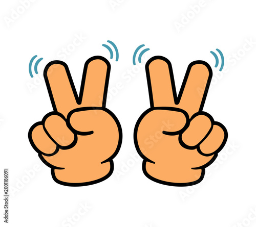  Cartoon Icon Hand Minimalist Two Hand Making Peace And Moving The Hand Sign Simple Digital Design