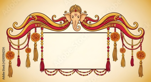 Decorative Ganesha Frame for Hindu Festival Greeting and Invitations