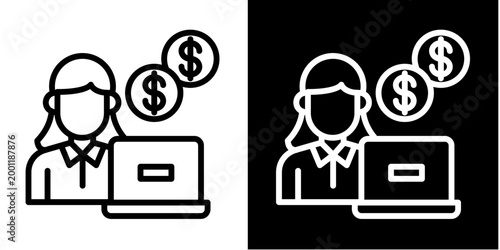 Online Income Icon Set White Style Collection