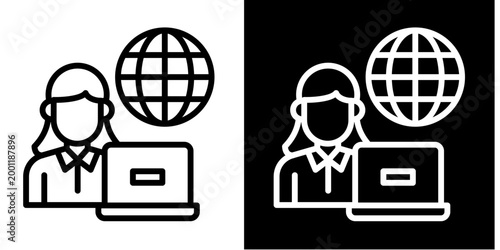 Global Business Icon Set White Style Collection