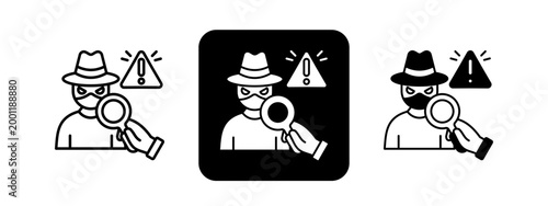 Fraud Detection  Solid color and black line drawing vector illustration set