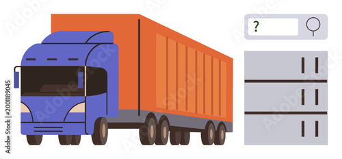 Logistics, freight transportation, supply chain, cargo management, digital tracking, data analysis. A freight truck with a data interface. Logistics and freight transportation