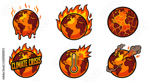 Climate crisis concept with earth and flames