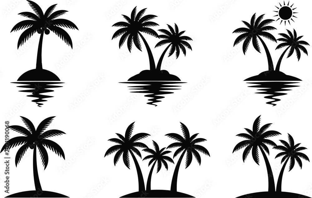 Fototapeta premium Black and white palm trees island illustration Vector