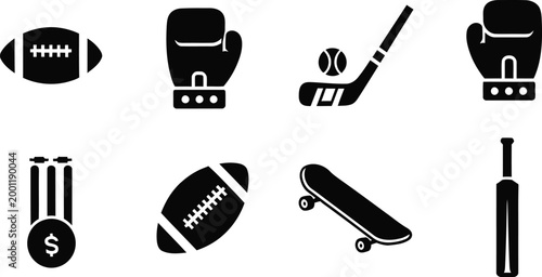 Sports equipment vector icons football hockey baseball more high quality vector graphics for design