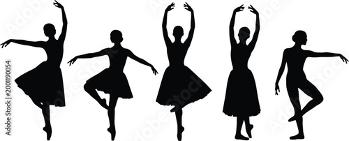Elegant ballet dancers a vector art collection showcasing graceful poses and dynamic movement in silhouette form