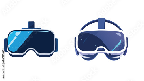 VR headset goggles set, virtual reality glasses flat design vector illustration.