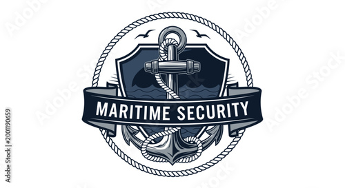 Maritime Security Emblem With Anchor.