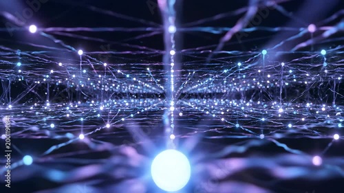 Abstract Futuristic Digital Network Grid with Glowing Data Spheres