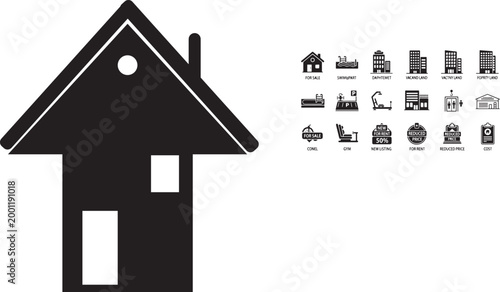 House icons and real estate related symbols with labels