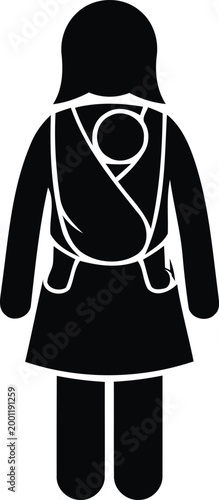 Mother wearing baby in a carrier sling silhouetteMother wearing baby in a carrier sling silhouette