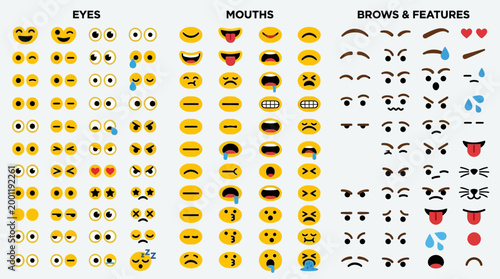 Emoji face parts and features.