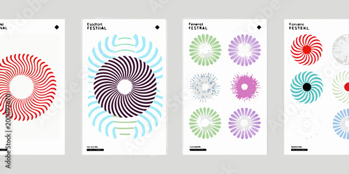 modern music festival posters with colorful geometric designs