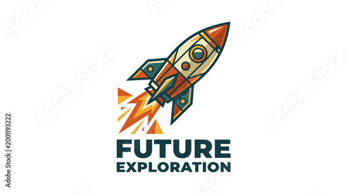 Vibrant rocket ship logo with the words future exploration