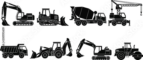 Construction equipment vector illustration set Vector