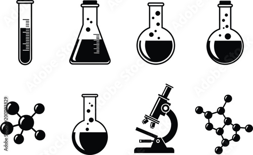 Laboratory glassware and equipment used in scientific experiments Vector