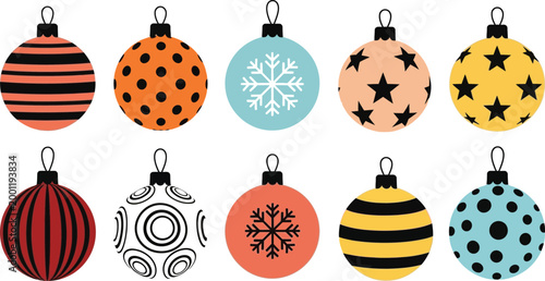 Colorful set of holiday christmas ornaments Vector