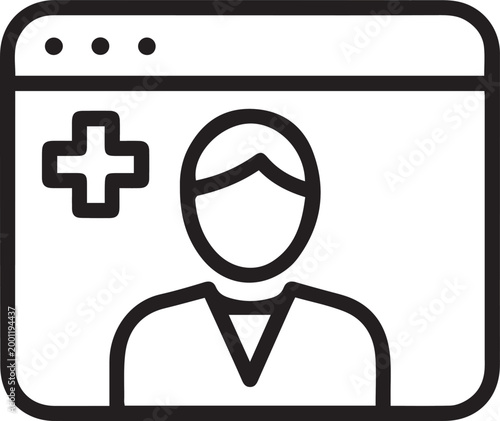 Fotografija Black line icon of a person adding a profile picture isolated on white backgroun