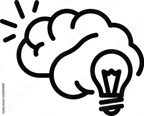 Brain with light bulb representing creative idea