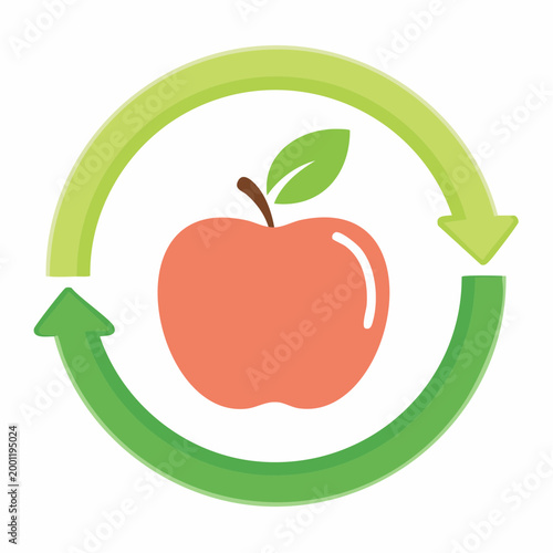 Healthy Lifestyle Cycle Icon with Apple and Circular Arrows