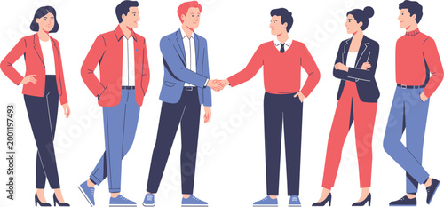 Business people meeting and shaking hands in formal attire, partnership agreement teamwork concept flat vector illustration