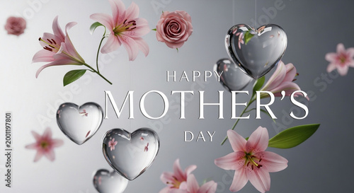 Mother's Day, Happy Mother's Day, Floral Greeting, Pink Flowers, Heart Design
