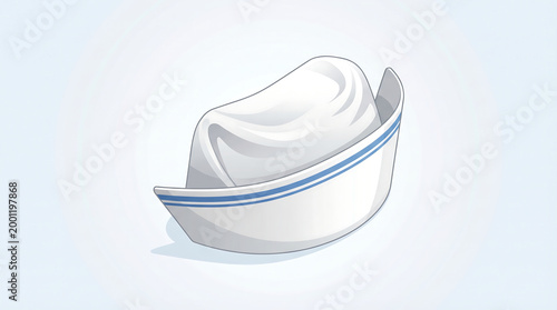 Classic White Nurse Cap with Blue Stripes Vector Illustration