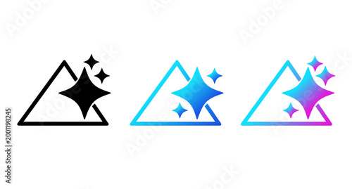Modern Magic Sparkle Triangle Icon Set for AI Enhancement and Photo Filter