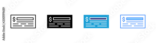 Bank Check icon set multiple style collection	
