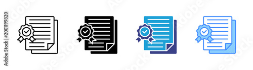 Certificate icon set multiple style collection	