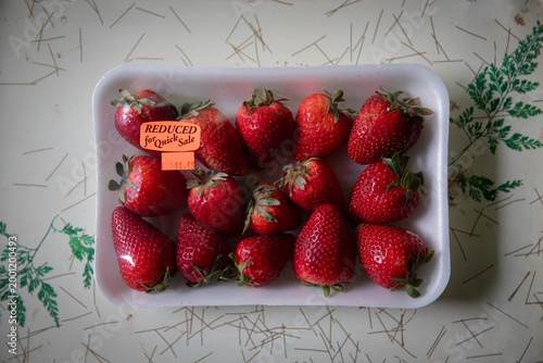 Strawberries on foam tray