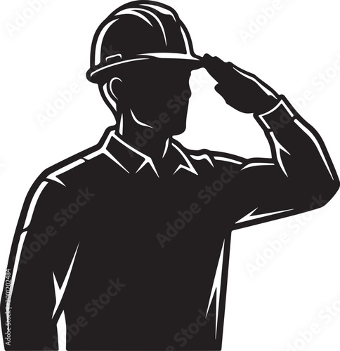 Black silhouette of a construction worker saluting vector illustration