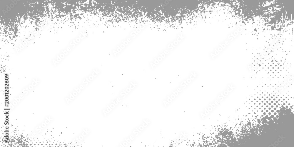 Obraz premium Abstract black grunge vector design featuring a dark ink splash frame and dirty paint texture with winter snowflake patterns and spray drops on a light background