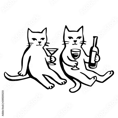 Foto Charming illustration of two relaxed cats enjoying drinks